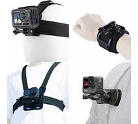 Kit di accessori per Insta360 One X3 X2 X RS R GO 2, supporto per la testa + imbracatura per il petto + supporto a clip per zaino + cinturino da polso girevole a 360°, compatibile con GoPro Hero 12 11