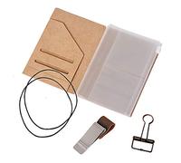 Kit di accessori per notebook da viaggio formato passaporto, cartella portadocumenti in carta kraft, custodia con cerniera, portapenne, clip per raccoglitore e 2 elastici