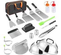 Kit di accessori per piastra, 20 pezzi, accessori per griglia con parte superiore piatta, per Blackstone e Camp Chef, set di spatole in metallo con pressa per hamburger, coperchio per imbastitura,