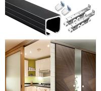 Kit di accessori per porta scorrevole, 355,6 cm, nero, montaggio superiore, per porte di fienili, tasche, cucina, bagno, dispensa e patio, facile da installare, perfetto per l'arredamento moderno
