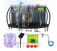 Kit di accessori per trampolino per bambini, irrigatore/canestro da pallacanestro/luci solari da 50 m, adatto per trampolino da 8 10 12 14 15 16 FT all'aperto con 3 mini palloni da basket, non