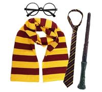 Kit di accessori per travestimento da mago per adulti, sciarpa, cravatta, bacchetta, libro, settimana, scuola, Halloween, marrone e giallo