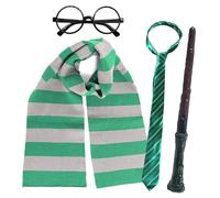 Kit di accessori per travestimento da mago per adulti, sciarpa, cravatta, bacchetta, libro, settimana, scuola, Halloween, verde e grigio