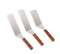 Kit di accessori professionali per piastra da 3 pezzi con manico in legno e spatole per griglia in acciaio inox, per cucinare con parte superiore piatta, campeggio, teppanyaki, griglie chef