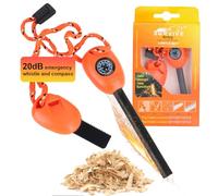 Kit di acciarino in pietra focaia e acciaio, 5 in 1, multifunzione, con bussola, righello, seghe e fischietto, asta in magnesio, strumento di sopravvivenza di emergenza, per viaggi, campeggio