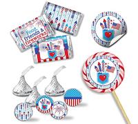 Kit di adesivi per feste con cibo, amici e fuochi d'artificio, 429 pezzi!!! Include 60 adesivi circolari da 5,1 cm per bomboniere e sacchetti per regali, 45 mini involucri per barrette di caramelle e