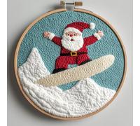 Kit di aghi da ricamo per principianti, con Babbo Natale che scia sulla neve e sulla montagna, per adulti, kit di punzoni per adulti
