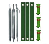 Kit di ancoraggio per albero resistente, 9 pezzi, protezione tempesta | Pali in ferro cinghie in nylon corda di cotone, punte da 30 cm bande 40 cm, resiste alle intemperie forti venti