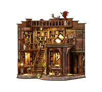 Kit di angoli per libri per adulti, libreria in miniatura fai da te con librerie, scale, pianoforte e dettagli vintage, modello in miniatura per la decorazione della libreria
