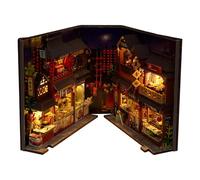 Kit di angolo di libro, kit di angolo di libro in miniatura fermalibri puzzle 3D in legno stile cinese con luce a LED, inserto decorativo in miniatura decorazione da tavolo, della biblioteca