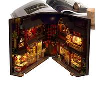 Kit di angolo libro in miniatura per adulti, kit di angolo per libri | luce a LED, fermalibri creativi 3D in stile cinese, decorazione da tavolo, inserto decorativo in miniatura per adulti