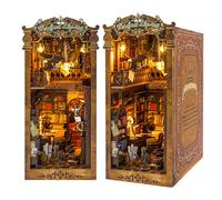 Kit di angolo per libri magici fai-da-te Casa delle bambole in miniatura con luce a LED Puzzle 3D Costruzione di modelli Scaffale in legno Fermalibri Giocattolo Regali per adulti