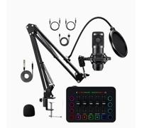 Kit di apparecchiature per podcast, kit di interfaccia audio in streaming con microfono a condensatore, riduzione del rumore, scheda audio dal vivo mixer audio per streaming live, registrazione