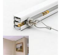 Kit di Appendere per Quadri Sistema per Appendere Quadri Al Soffitto con Cordino, Gancio a Binario per Cornici, Set per L'esposizione di Opere D'arte in Galleria(White,55"/140cm Track)