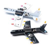 Kit di apprendimento per la saldatura per studenti: modello di volo in 2 pezzi con luci LED a 3 colori (nero/bianco)