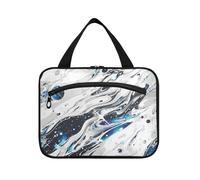 Kit di articoli da toeletta da appendere fluido irregolare acido argento-blu per gli uomini con gancio, borsa impermeabile di design per articoli da toeletta per accessori per le donne bolsas da
