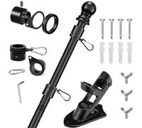 Kit di aste per bandiere in acciaio inox nero da 1,8 m per esterni - Asta resistente anti-groviglio con anelli anti-avvolgimento a 360°, staffa regolabile in lega di alluminio a 45°/90°, uso