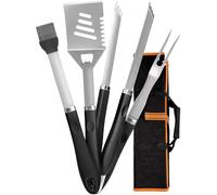 Kit di attrezzi BBQ - 4 pezzi, grigio bianco blu arancione, spatola per pinze, forchetta per pennello, attrezzatura per barbecue | pesante senza strumenti di gestione antiscivolo