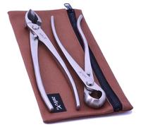 Kit di Attrezzi per Bonsai da 210 mm in acciaio inox - Tronchese Sferica, Tronchese Concava dal taglio dritto e custodia in tela cerata