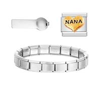 Kit di avvio 3-in-1 per bracciale italiano con charm, bracciale in acciaio inossidabile dorato 9mm con charm e strumento di rimozione, compatibile con charm italiani (NANA)