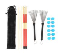 Kit di Bacchette con Bacchette 5A, Spazzola per Batteria, Ruta per Batteria, Ammortizzatore per Batteria e Borsa in Velluto per Bambini, Adulti, Gruppi Rock, Folk Jazz, Studenti,