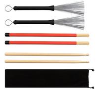 Kit di bacchette per batteria, bacchette professionali, per esercitarsi a suonare le percussioni, bacchette in legno, spazzole retrattili, aste, spazzole per batteria, borsa portatile per rock band,