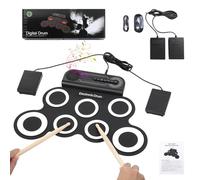 Kit di Batteria Roll-Up Flessibile con Altoparlante, Pad Musicale Portatile, 7 Pad Strumento Percussivo Creativo per Adulti e Bambini Principianti - Bianco