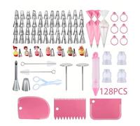Kit di beccucci per torte, 128 pezzi, Ultimate Cake Decorating Piping Nozzle Set-57 Piping Tips& Complete Tools for Professional DIY Baking Tool Decorating Kit boccole (Pink)