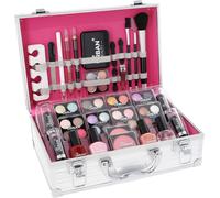 LOVE URBAN BEAUTY Custodia per trucco vegano Essentials - Set trucco vegano da 64 pezzi per adolescenti - Elegante scatola argentata - Design compatto e leggero - Set trucco da donna adatto ai viaggi