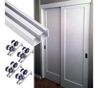 Kit di binari e rulli in Alluminio da 4,88 m per Porte scorrevoli a Scomparsa, ferramenta a Doppio Scorrimento per Porte da fienile, Ideale per armadi e Guardaroba, Funzionamento Fluido, Fin