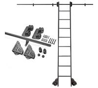 Kit di binari per scaletta con ruote inferiori, 1 m - 7,3 m, binario rotondo in acciaio nero per cucina, loft, magazzino, spogliatoio (senza scale)