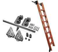Kit di binari scorrevoli Neri per scaletta per libreria, Accessori per binari per Scale mobili in Tubo Tondo d'Acciaio per impieghi gravosi, Rullo per Pavimento con Freno, Kit binari da 3,3