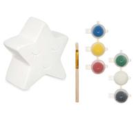 Kit di bricolage, salvadanaio in ceramica per pittura con 6 colori e pennello, disegni di arcobaleno, furgoni, nuvole, stella, giraffa, dinosauro, Dino, cane e auto, gioco creativo per bambini (stella