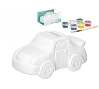 Kit di bricolage, salvadanaio in ceramica per pittura con 6 colori e pennello, disegni di arcobaleno, furgoni, nuvole, stella, giraffa, dinosauro, Dino, cane e auto, gioco creativo per bambini (auto)
