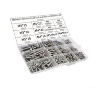 Kit di bulloni a testa esagonale, in acciaio inox, 240 pezzi (240 pezzi) | Set da 240 pezzi, misure M5, con bulloni, dadi, rondelle, finitura argento, riparazione generale