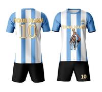 Kit di calcio Argentina per bambini ragazzi,Maglietta e pantaloncini personalizzati con nome della squadra,Camicia da calcio del campionato argentino da uomo donna, Bianco blu, L