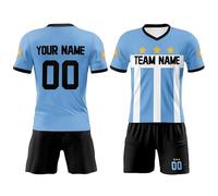 Kit di calcio personalizzati con badge numero di squadra,Maglietta Argentina Coppa del Mondo per Uomini Donne Bambini,T-shirt per tifosi Paesi Argentina, Blu, S
