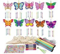 Kit di camino del vento fai -da -te, farfalla in legno Cubiti del vento arti e artigianato ornamenti fai -da -te per dipingere artigianato a farfalla per la decorazione del compleanno di attività di