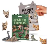 Kit di carta per origami fai da te, 50 fogli di origami 3D, gatti, cani e dinosauri, divertente kit per bambini dai 6 ai 12 anni e adulti, decorazione creativa di carta a forma di animale e regalo per