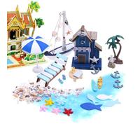 Kit di casa in miniatura - 26 pezzi di decorazioni per la casa delle bambole a tema spiaggia | Kit di arredamento mini casa fai da te per bambini, amici e familiari, accessori per la casa delle bambol