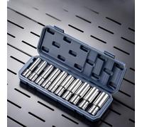 Kit di chiavi a bussola SAE professionali, 9 misure (1/4" - 3/4") forgiate a freddo e trattate termicamente per applicazioni ad alta coppia, montaggio con cinghia per attrezzi (lucido)