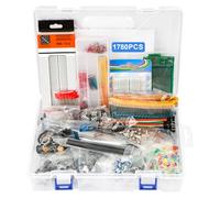 Kit di componenti elettronici, kit elettronico fai da te da 1780 pezzi con resistori, condensatore, diodi LED, transistor, filo Dupont, breadboard, PCB, potenziometro, triodo, IC, oscillatore a