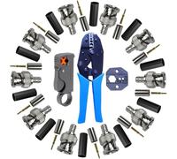 Kit di Connettori e Pinza Crimpatrice BNC: Crimpatore con Testine Intercambiabili, 10 Connettori BNC Maschio RG59 a Crimpatura e Spelacavi Coassiale - Per Impianti CCTV, Satellite, AV e Sicurezza