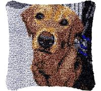 Kit di Copertura per Cuscino all'Uncinetto Fai-da-Te per Principianti - Federa per Cani Labrador Marrone Latch Hook Kit di Ricamo, Ricamo Creativo Cross Stitch Craft Home, as Shown, 43×43cm/17x17inch
