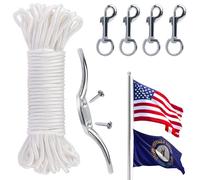 Kit di corda per asta per bandiera, 30,5 m, spessore 0,6 cm, con 4 ganci girevoli in lega di zinco, per aste fino a 15,2 m, corda doppia in nylon intrecciato per asta della bandiera da esterni