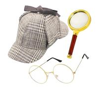 Kit di costume Sherlock - Set di cosplay investigativo, bundle Accessorio retrò | Cappello classico con ingrandimento e specifiche d'oro per uomini, donne, bambini, gioco di ruolo, festa teatrale, pal