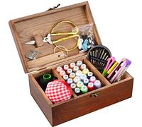 Kit di cucito essenziale, MKNZOME Oltre 110 pezzi Accessori di forniture per cucito fai-da-te Premium Mini kit di cucito portatili con scatola di legno per adulti Bambini Principianti Viaggiatore