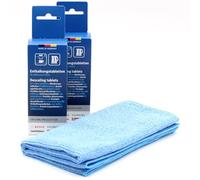 Kit di cura: 12 Pastiglie Decalcificanti per macchine da caffè + panno in microfibra, compatibile con Bosch, Siemens 00312453, Neff, Thermador, Gaggenau, 12 x 18 g
