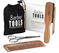 Kit di Cura per Barba e Baffi Barber Tools - Spazzola 100% Setole di Cinghiale e Legno di Pero, Pettine in Legno, Forbici con Punte Arrotondate, Sacchetto di Conservazione - Set di Cura per Uomo
