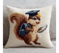 Kit di cuscini con gancio a scatto con tela prestampata, set fai da te per la creazione di tappeti per principianti, include filo, gancio e federa, borsa per il trasporto di scoiattoli, regalo di